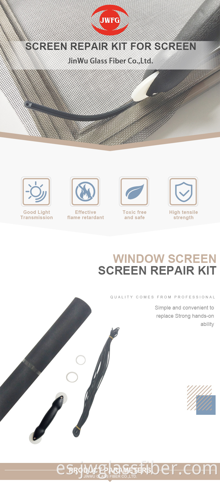 Kit de reparación de la pantalla de la ventana y puerta de bricolaje, pantalla de insectos de fibra de vidrio recubierto de PVC